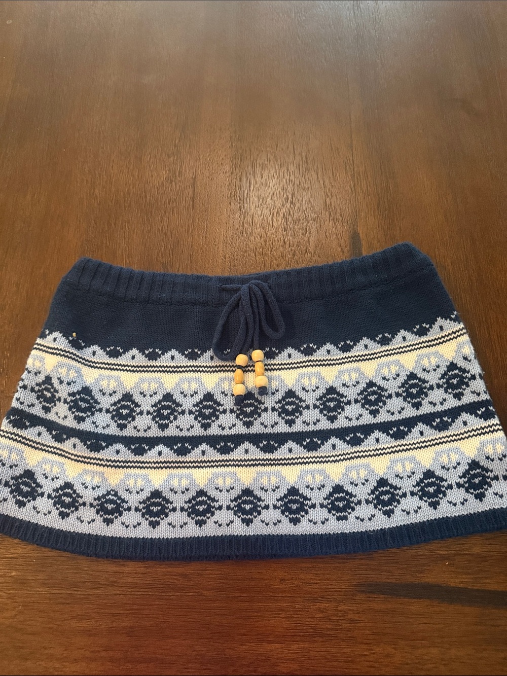 Small. Navy Fair Isle Knit Mini Skirt with Drawstring